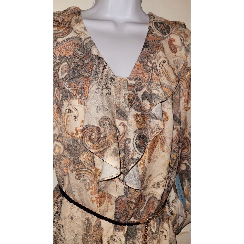 Antonio Melani Fairy Ruffle Paisley Belted Fall Astrid Dress Size 4 Hemlock NWT